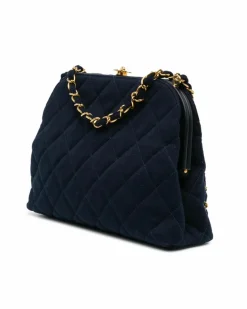 Cross-Body Bags*Chanel Preloved Quilted Jersey Chain Strap Crossbody with CC Turn Lock and Blue