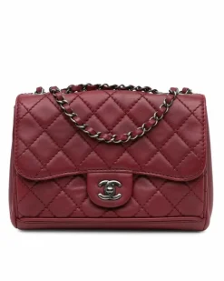 Shoulder Bags*Chanel Preloved Quilted Lambskin Single Flap Shoulder Bag with Chain Straps Red
