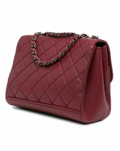 Shoulder Bags*Chanel Preloved Quilted Lambskin Single Flap Shoulder Bag with Chain Straps Red