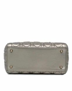 Tote Bags*Dior Preloved Quilted Lambskin Leather Tote with Detachable Strap Silver