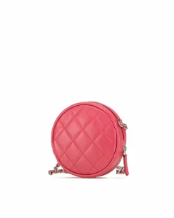 Clutch Bags*Chanel Preloved Quilted Lambskin Round Clutch with Chain and Top Zip Closure Pink