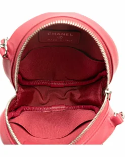 Clutch Bags*Chanel Preloved Quilted Lambskin Round Clutch with Chain and Top Zip Closure Pink