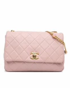Cross-Body Bags*Chanel Preloved Quilted Lambskin Embellished Chain Flap Crossbody Bag Pink