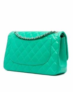 Shoulder Bags*Chanel Preloved Quilted Lambskin Double Flap Shoulder Bag with Chain Strap Green