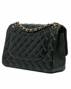 Shoulder Bags*Chanel Preloved Quilted Lambskin Leather Double Flap Shoulder Bag with Chain Black