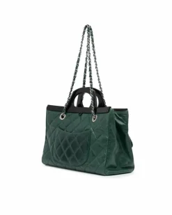Tote Bags*Chanel Preloved Quilted Leather Tote with Acrylic Handles and Chain Straps Green
