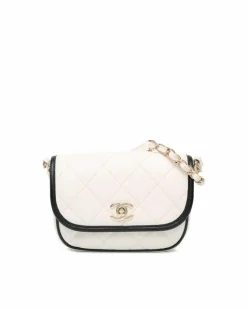 Cross-Body Bags*Chanel Preloved Quilted Leather Crossbody Messenger with Chain Strap and CC White