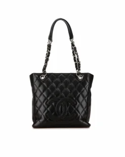 Tote Bags*Chanel Preloved Quilted Leather Tote Bag with Chain Handles and Multiple Black
