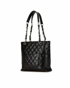 Tote Bags*Chanel Preloved Quilted Leather Tote Bag with Chain Handles and Multiple Black
