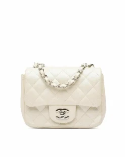 Cross-Body Bags*Chanel Preloved Quilted Leather Crossbody Bag with Chain Strap and CC White