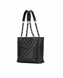 Tote Bags*Chanel Preloved Quilted Leather Shopping Tote with Chain Handles and Multiple Black