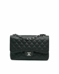 Shoulder Bags*Chanel Preloved Quilted Leather Double Flap Shoulder Bag with Chain Straps Black