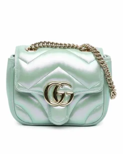 Shoulder Bags*Gucci Preloved Quilted Matelasse Leather Shoulder Bag with Chain Strap and Green