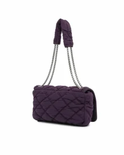 Shoulder Bags*Chanel Preloved Quilted Nylon Bubble Flap Shoulder Bag with Chain Straps Purple