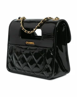 Cross-Body Bags*Chanel Preloved Quilted Patent Leather Crossbody with Chain Strap Black