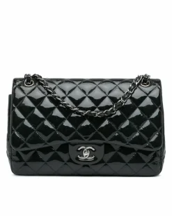 Shoulder Bags*Chanel Preloved Quilted Patent Leather Double Flap Shoulder Bag with Twist Blue