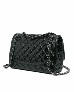 Shoulder Bags*Chanel Preloved Quilted Patent Leather Double Flap Shoulder Bag with Twist Blue