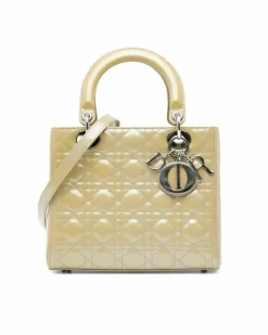 Shoulder Bags*Dior Preloved Quilted Patent Leather Handbag with Detachable Shoulder Strap Brown