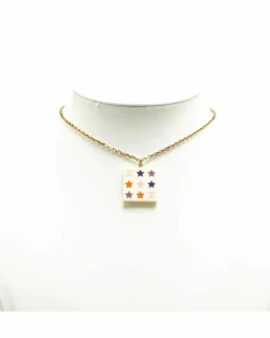 Necklaces*Chanel Preloved Resin Square Pendant Necklace with Gold-Tone Chain White