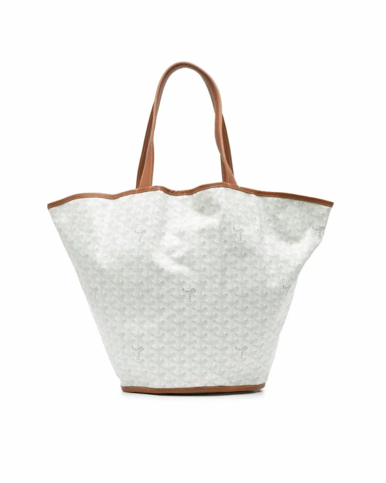 Tote Bags*Goyard Preloved Reversible Canvas Tote with Leather Trim and Flat Handles White