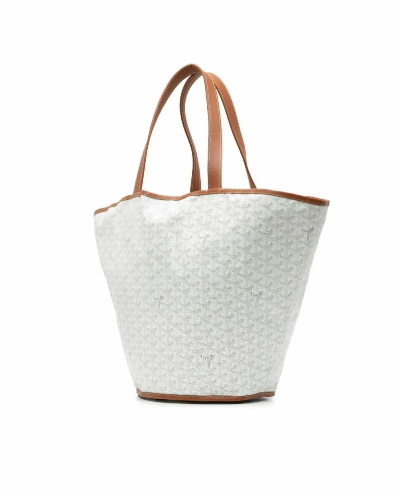 Tote Bags*Goyard Preloved Reversible Canvas Tote with Leather Trim and Flat Handles White