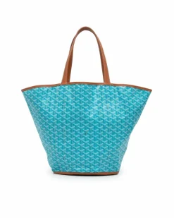 Tote Bags*Goyard Preloved Reversible Coated Canvas Tote with Leather Trim and Flat Blue