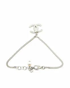 Necklaces*Chanel Preloved Rhinestone Heart Pendant Necklace Silver