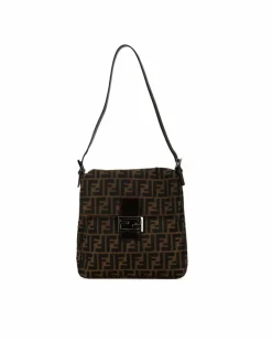 Shoulder Bags*Fendi Preloved Selleria Shoulder Bag Leather and Canvas Brown