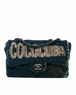 Shoulder Bags*Chanel Preloved Sequin Embellished Flap Shoulder Bag with Chain Straps and CC Blue