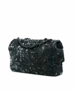 Shoulder Bags*Chanel Preloved Sequin Embellished Flap Shoulder Bag with Chain Straps and CC Blue