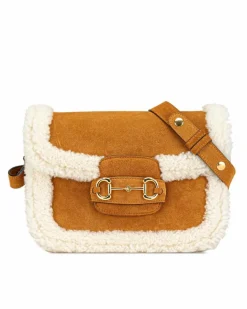 Cross-Body Bags*Gucci Preloved Shearling Trimmed Suede Crossbody Bag with Horsebit Detail Brown