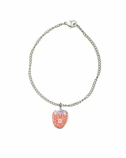 Bracelets*Chanel Preloved Plated Enamel Strawberry Chain Bracelet Silver
