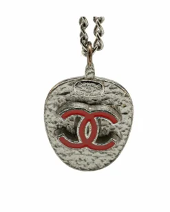 Bracelets*Chanel Preloved Plated Enamel Strawberry Chain Bracelet Silver