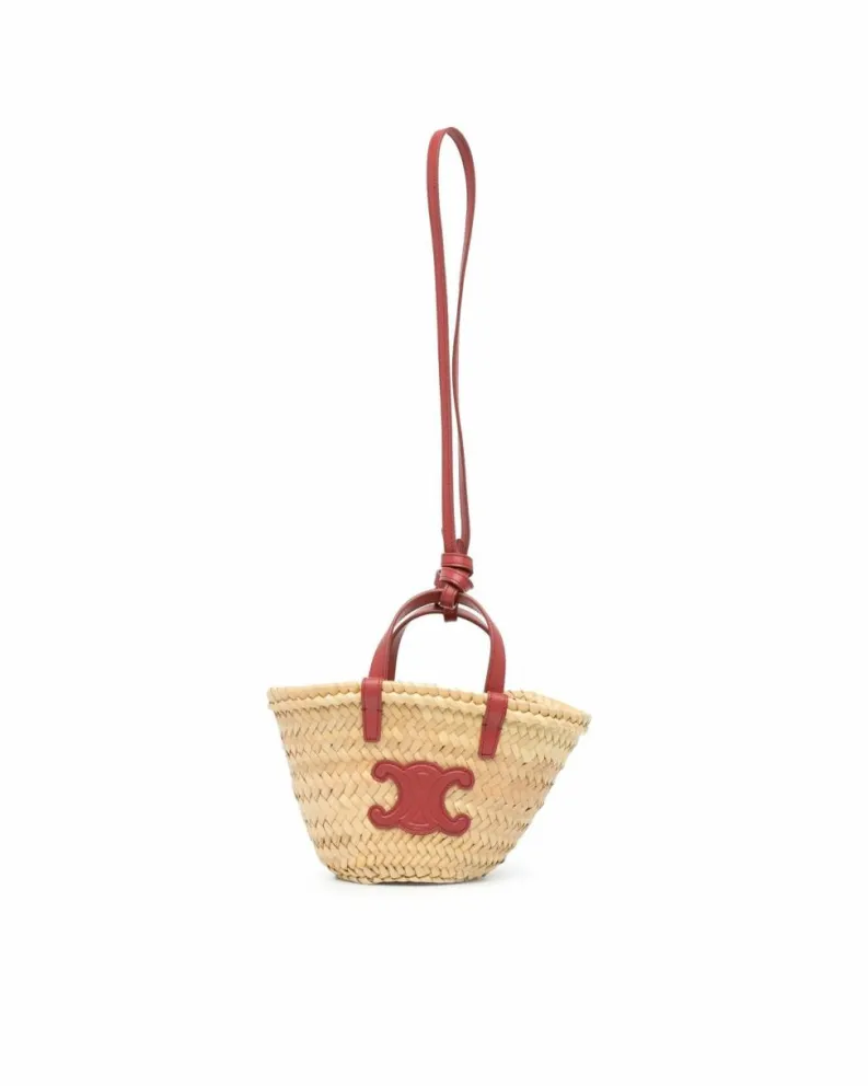 Tote Bags*Celine Preloved Small Cabas Phantom Raffia Tote Bag in NaturalRed Brown