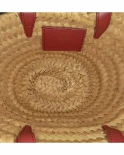 Tote Bags*Celine Preloved Small Cabas Phantom Raffia Tote Bag in NaturalRed Brown
