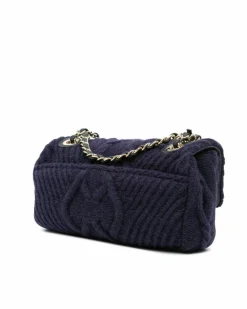 Shoulder Bags*Chanel Preloved Small Cable Knit Flap Shoulder Bag with Chain Straps Blue
