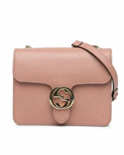 Cross-Body Bags*Gucci Preloved Small Calfskin Interlocking G Crossbody Bag with Chain Strap Pink