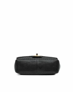 Shoulder Bags*Chanel Preloved Small Chevron Wrinkled Lambskin Medallion Charm Surpique Flap Black