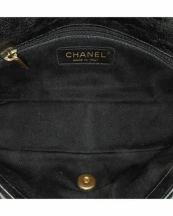 Shoulder Bags*Chanel Preloved Small Chevron Wrinkled Lambskin Medallion Charm Surpique Flap Black