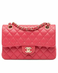 Shoulder Bags*Chanel Preloved Small Classic Double Flap Quilted Leather Shoulder Bag Pink