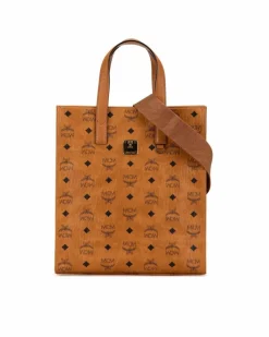 Tote Bags*MCM Preloved Small Coated Canvas Tote with Leather Trim and Adjustable Brown