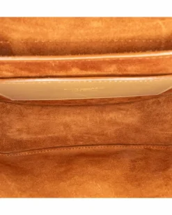 Cross-Body Bags*Saint Laurent Preloved Small Leather Crossbody Bag with Metal Logo and Magnetic Brown