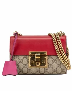 Cross-Body Bags*Gucci Preloved Small Supreme Padlock Crossbody Bag with Chain Strap and Brown