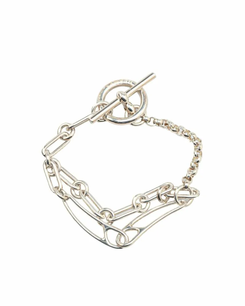 Bracelets*Hermes Preloved Sterling Toggle Closure Punk Bracelet Silver
