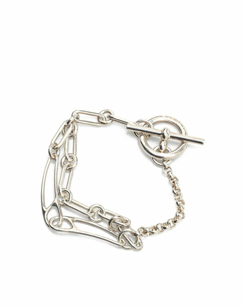 Bracelets*Hermes Preloved Sterling Toggle Closure Punk Bracelet Silver