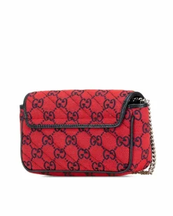 Cross-Body Bags*Gucci Preloved Super Mini Canvas Matelasse Flap Crossbody Bag with Chain Red