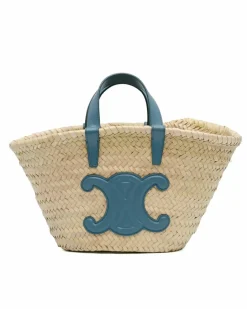 Tote Bags*Celine Preloved Teen Palm Leaves Triomphe Classic Tote with Leather Handles Brown