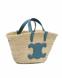 Tote Bags*Celine Preloved Teen Palm Leaves Triomphe Classic Tote with Leather Handles Brown