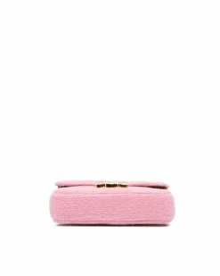 Shoulder Bags*Celine Preloved Tweed Chain Shoulder Bag with Gold-Tone Chain-Link Strap Pink
