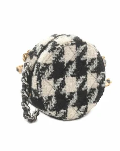Clutch Bags*Chanel Preloved Tweed Round Clutch with Chain and Coin Purse White